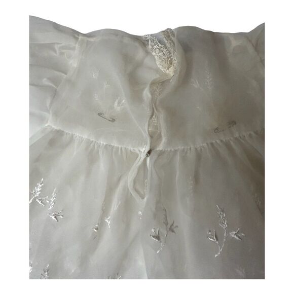 1950's Carol Joy Creation Christening Dress Sheer Satin Ribbons Lace White Gown - Picture 6 of 14